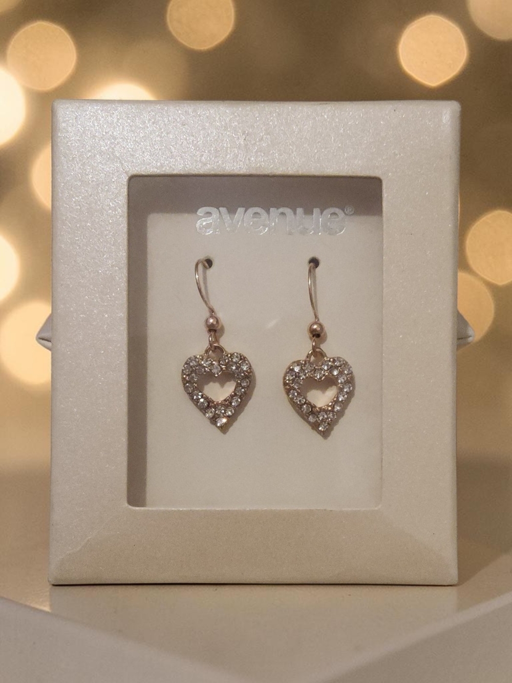 Avenue Rose-Tone Heart Crystal Drop Earrings